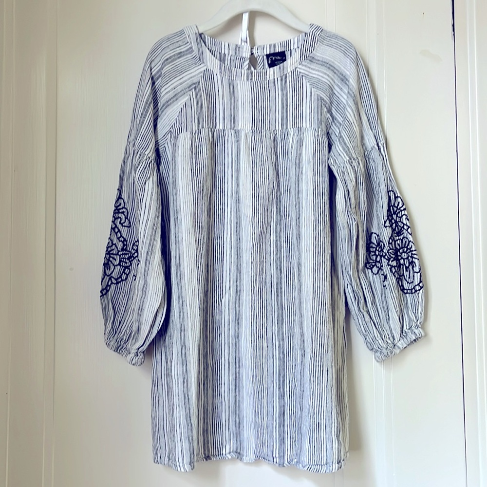 art class dress embroidered balloon sleeve size 5 T crinkle linen boho